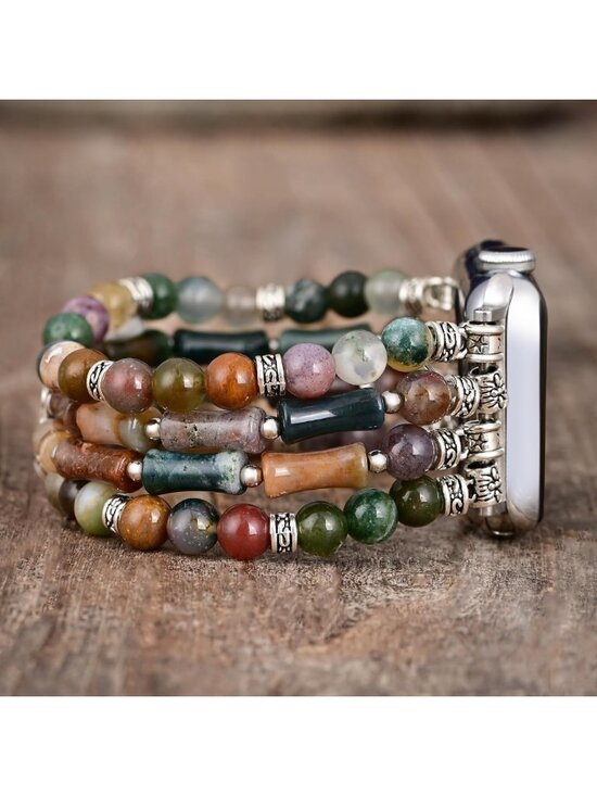 Boho Natural Stone Stretch Watch Band for Apple Watch - Handmade Jasper Design